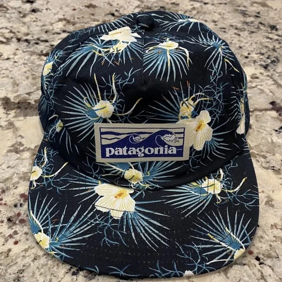 RARE Patagonia Black/Blue Floral Cap Funfarer SnapBack Adjustable Waves - Picture 2 of 7